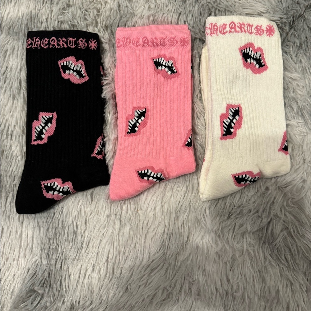 Chrome Hearts Chomper Socks 3 Pack Pink White Black